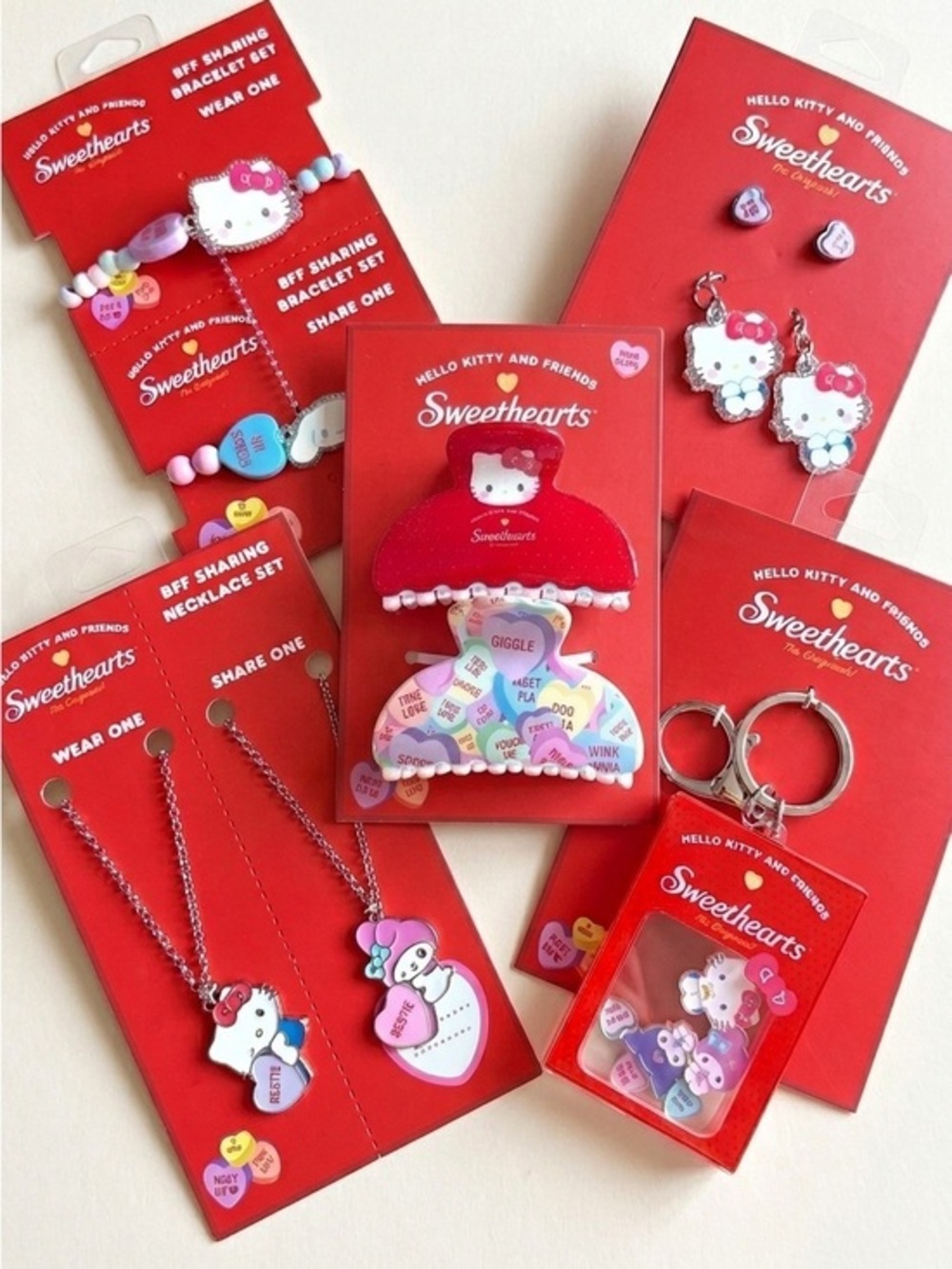Hello Kitty Sweethearts Bundle Earrings Keychain Hair Clips Bracelets Necklaces